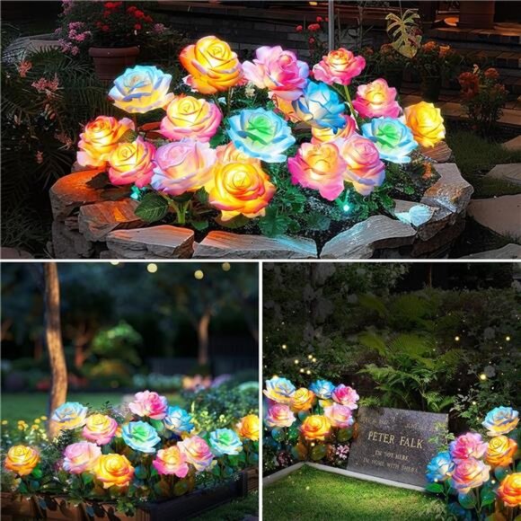 Solar Lights Outdoor 4 Pack Garden Yard Waterproof Color Changing Flower Decor - Picture 5 of 7